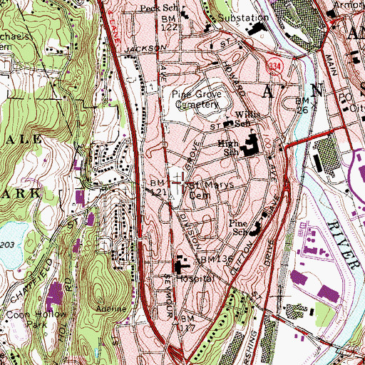 Topographic Map of Saint Mary Catholic Cemetery, CT