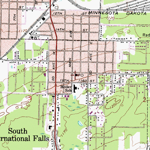 Topographic Map of South International Falls Post Office, MN