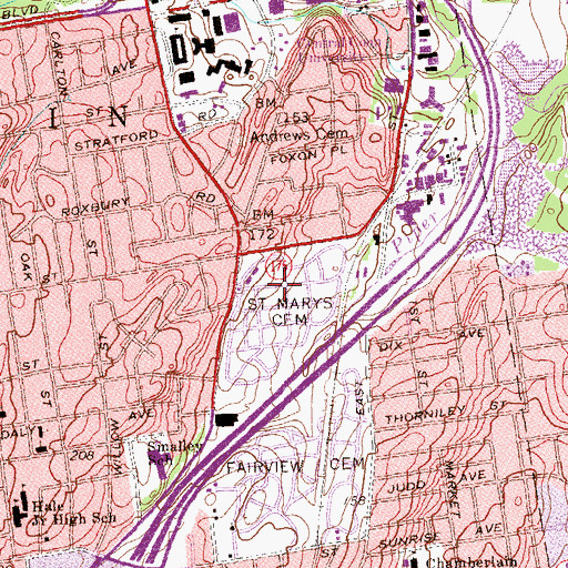 Topographic Map of Saint Marys Cemetery, CT