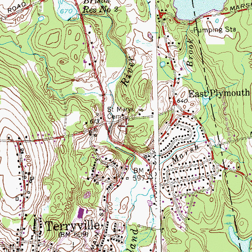 Topographic Map of Saint Marys Cemetery, CT