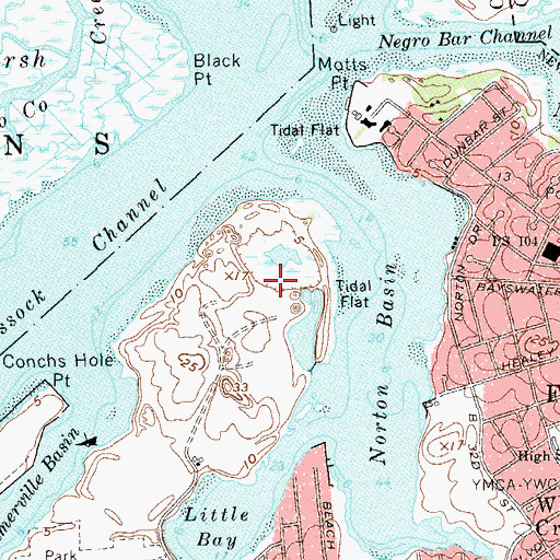Topographic Map of Bass Channel (historical), NY