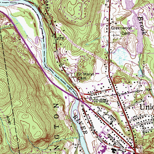 Topographic Map of Saint Marys Cemetery, CT