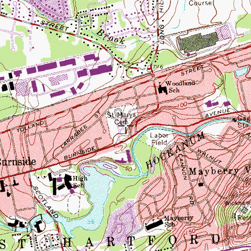 Topographic Map of Saint Marys Cemetery, CT