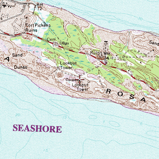 Topographic Map of Battery Cooper (historical), FL