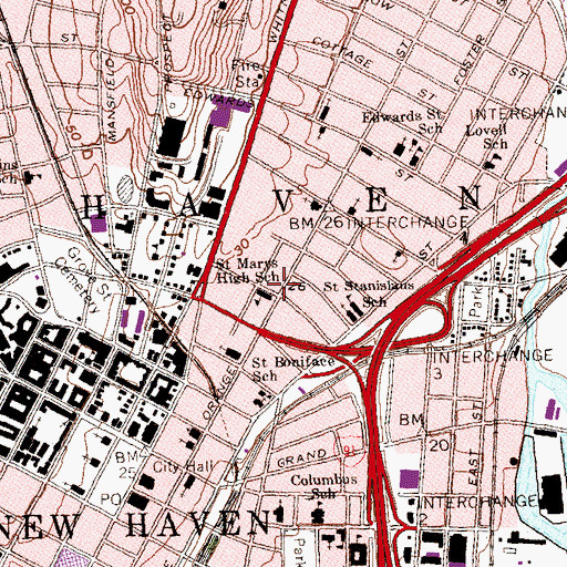 Topographic Map of Saint Marys High School, CT