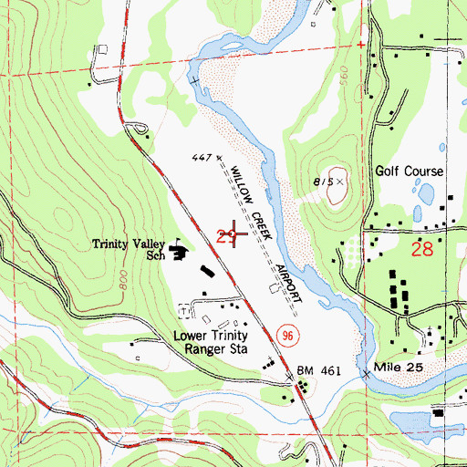 Topographic Map of Willow Creek Airport (historical), CA