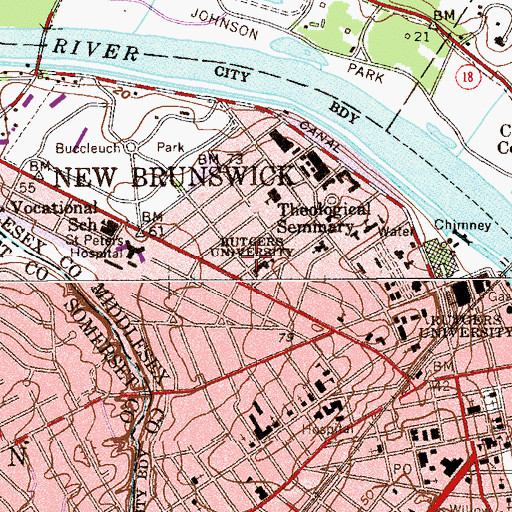 Topographic Map of New Brunswick Engine Company Number 5, NJ