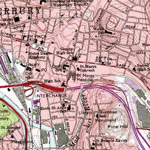 Topographic Map of Saint Marys Hospital, CT