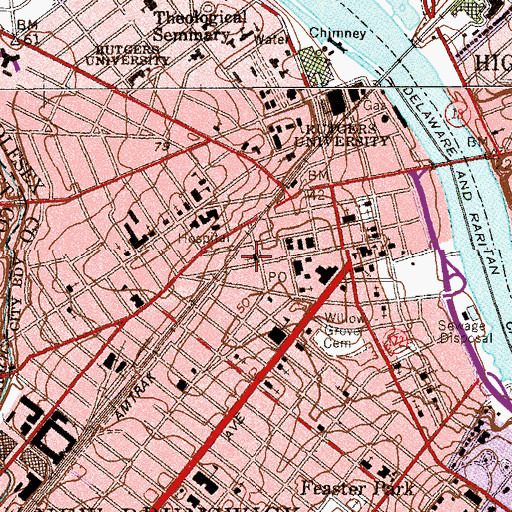 Topographic Map of Bayard Street Presbyterian Church, NJ