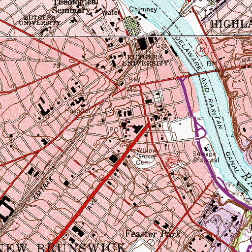 Topographic Map of New Brunswick City Police Department, NJ
