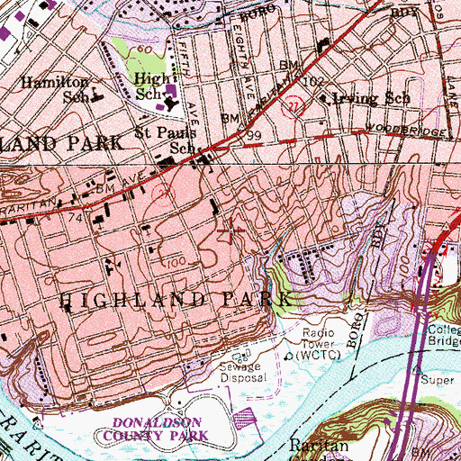 Topographic Map of Highland Park Police Department, NJ