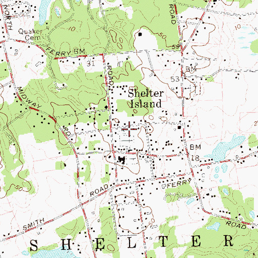 Topographic Map of Shelter Island Cemetery, NY