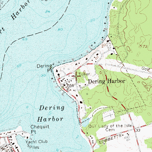 Topographic Map of Dering Harbor Village Hall, NY