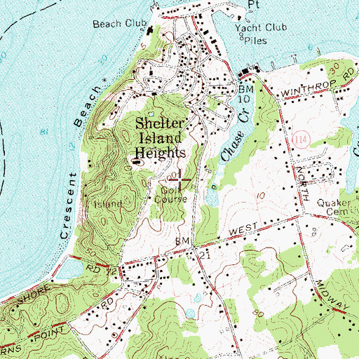 Topographic Map of Shelter Island Country Club, NY