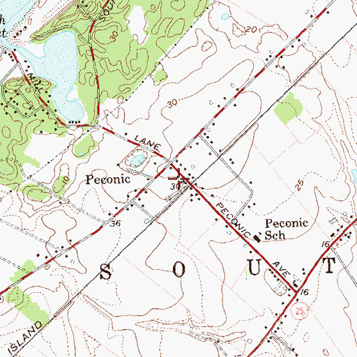 Topographic Map of Peconic Post Office, NY