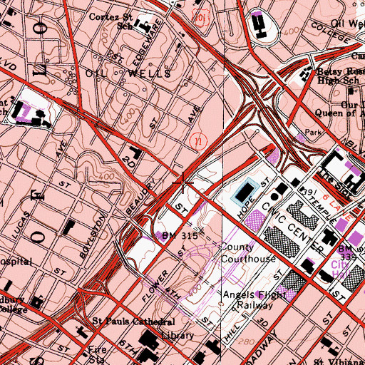 Topographic Map of City of Los Angeles Fire Department Station 3, CA