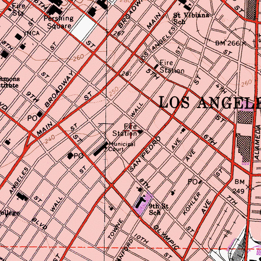 Topographic Map of City of Los Angeles Fire Department Station 9, CA