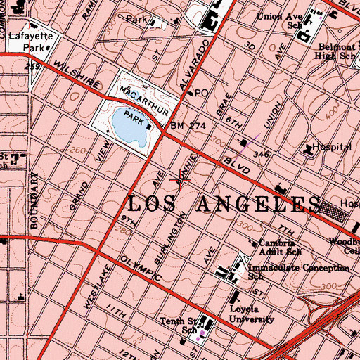 Topographic Map of City of Los Angeles Fire Department Station 11, CA