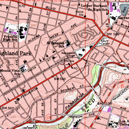 Topographic Map of City of Los Angeles Fire Department Station 12, CA