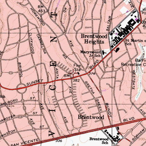 Topographic Map of City of Los Angeles Fire Department Station 19, CA