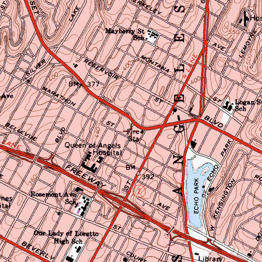 Topographic Map of City of Los Angeles Fire Department Station 20, CA