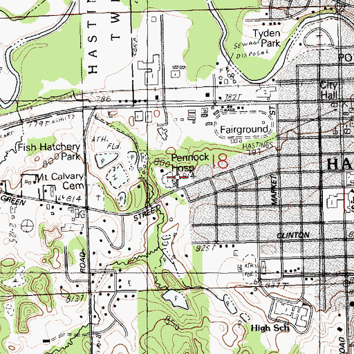 Topographic Map of Pennock Hospital, MI