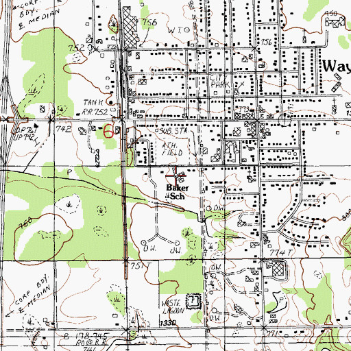 Topographic Map of Baker School, MI