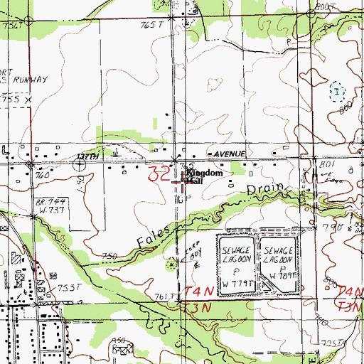 Topographic Map of Kingdom Hall, MI