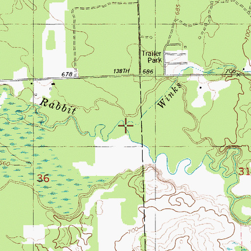 Topographic Map of Winks Branch, MI