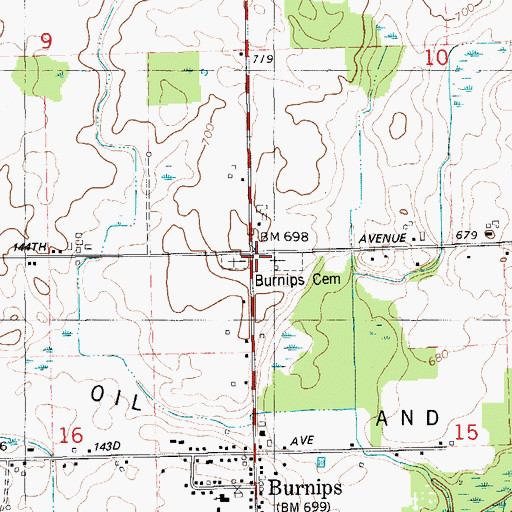 Topographic Map of Burnips Cemetery, MI