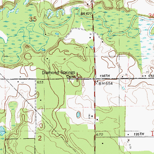 Topographic Map of Diamond Springs Cemetery, MI