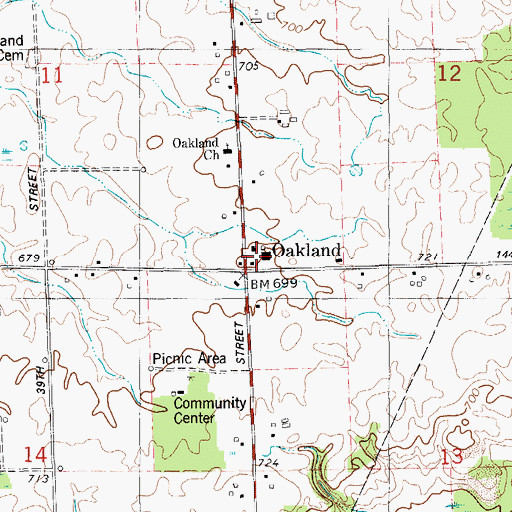 Topographic Map of Oakland, MI