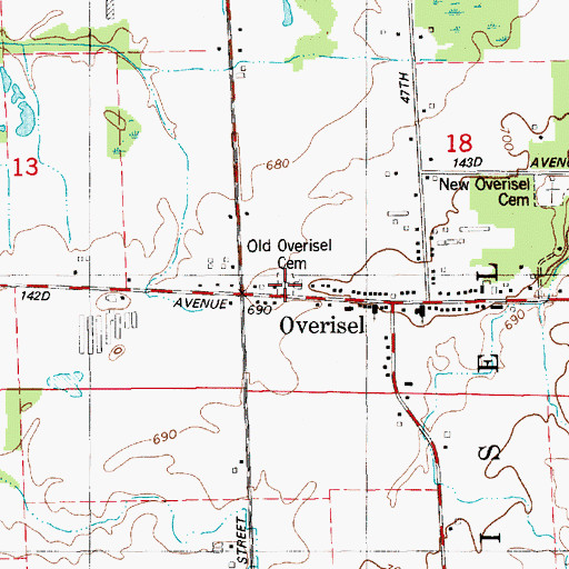 Topographic Map of Old Overisel Cemetery, MI