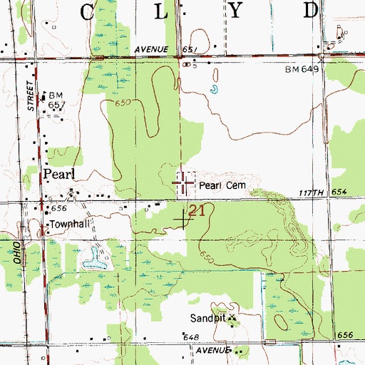 Topographic Map of Pearl Cemetery, MI
