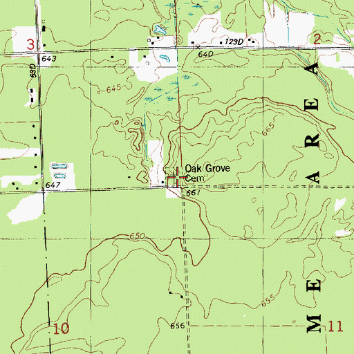 Topographic Map of Oak Grove Cemetery, MI