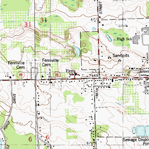 Topographic Map of Fennville United Methodist Church, MI