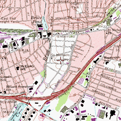 Topographic Map of Saint Michaels Cemetery, CT