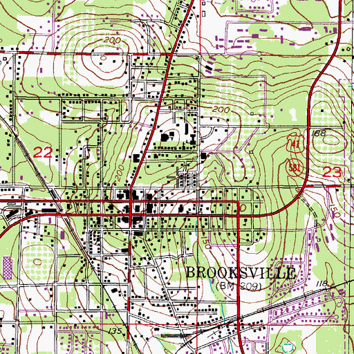 Topographic Map of Downtown Brooksville Post Office, FL