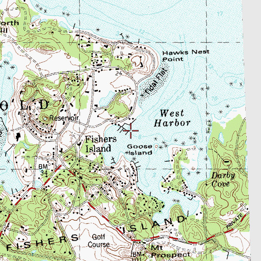 Topographic Map of Fishers Island Yacht Club, NY