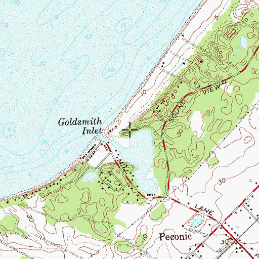 Topographic Map of Goldsmith's Inlet Park, NY