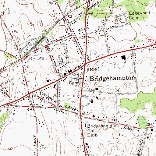 Topographic Map of Bridgehampton Cemetery, NY