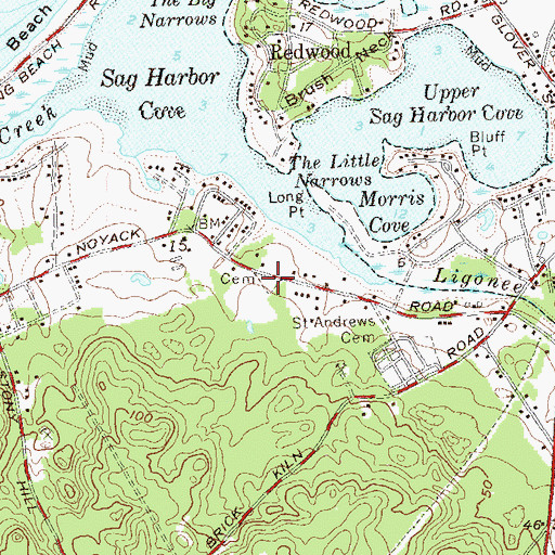 Topographic Map of Noyac Cemetery, NY