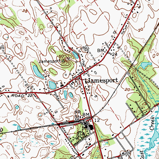Topographic Map of Jamesport Cemetery, NY