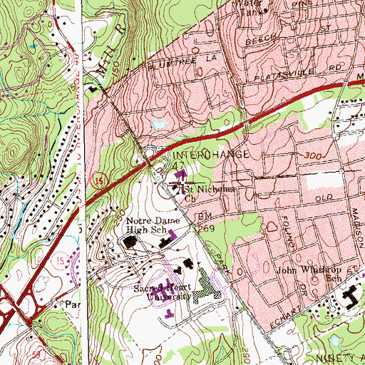 Topographic Map of Saint Nicholas Church, CT