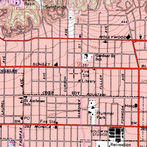 Topographic Map of City of Los Angeles Fire Department Station 41, CA