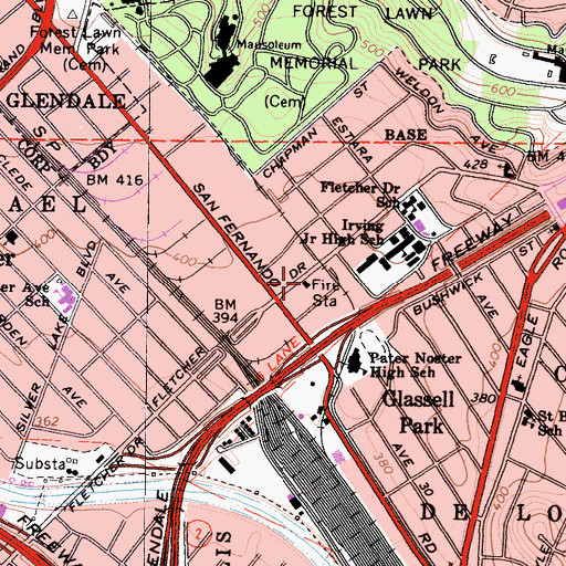 Topographic Map of City of Los Angeles Fire Department Station 50, CA