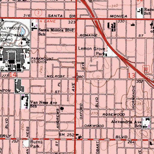 Topographic Map of Los Angeles Fire Department Fire Station 52, CA