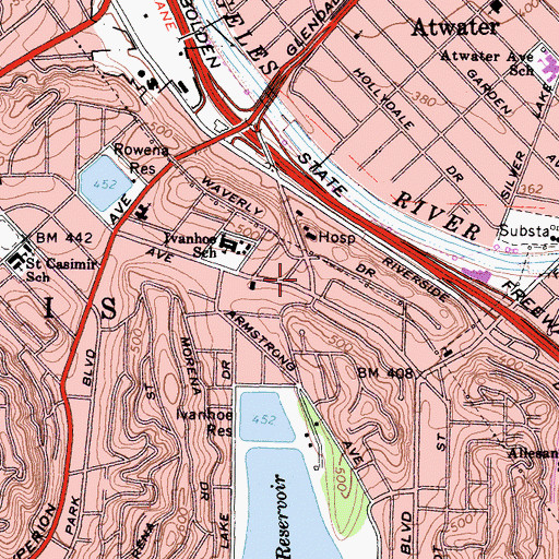Topographic Map of City of Los Angeles Fire Department Station 56, CA