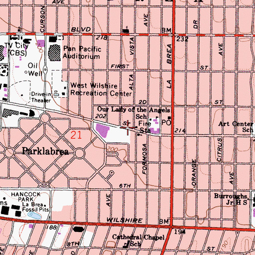 Topographic Map of City of Los Angeles Fire Department Station 61, CA