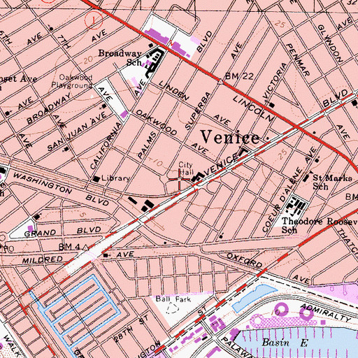 Topographic Map of City of Los Angeles Fire Department Station 63, CA